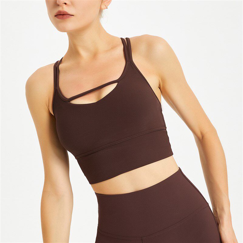 2023夏季新款细肩带交叉运动内衣裸感美背瑜伽背心女健身服文胸