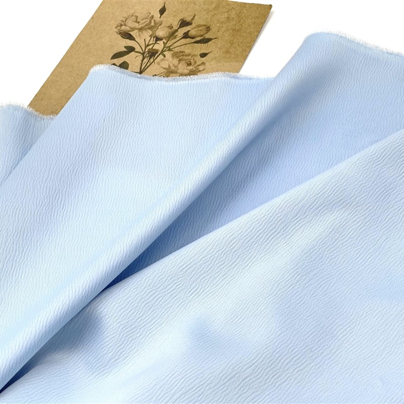 超奢华 浅蓝色水波纹肌理垂感光泽礼服裙时O装缎面料高级定制布料