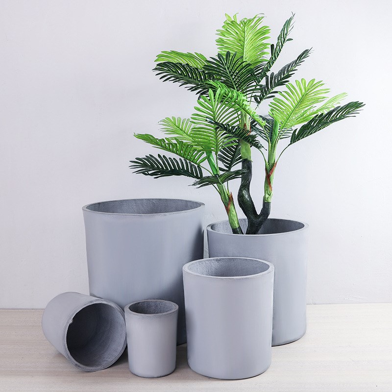 现代简约圆柱形花盆创意家居客厅装饰花盆室内落地可移动花盆摆件