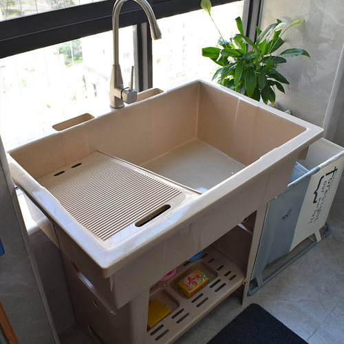 家用加厚洗衣池带搓板 阳台洗衣池柜设计 塑料洗衣台洗手盆一体