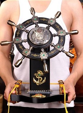 开业礼品领c航舵盘摆件乔迁礼品办公桌装饰摆设手船舵工艺品航海