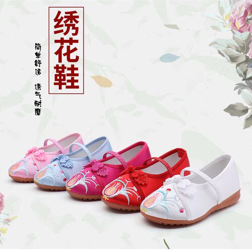新款22儿童布鞋女童绣花鞋民族风宝宝公主鞋学生古装表演出舞蹈鞋