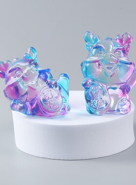 七彩琉璃水晶龙摆件开业乔迁庆典A招财纳福礼品客厅电视柜桌面装