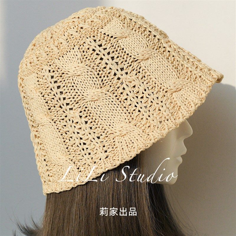 麻花钩织水桶帽春夏防晒女帽子镂空遮阳渔夫帽自闭帽透气防晒盆帽