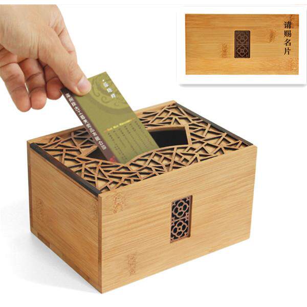 高档木质请赐名片盒商务展会大容量台式收纳盒桌面有盖中国风摆件