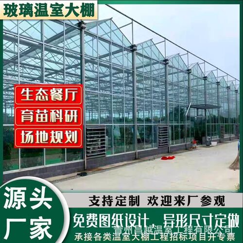 5+6+5中空钢化玻p璃板覆盖连栋文洛型玻璃温室花卉种植基地