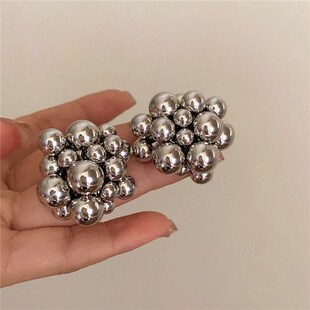 银球泡泡~金属大小圆球夸张小众设计耳钉 2024年新款高级感耳环潮