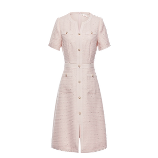 歌莉娅小香风连衣裙女夏装浅粉色少女小个子通勤法式优雅气质裙子