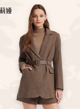 歌莉娅咖色西装女外套冬季收腰小香风高级感羊毛呢西服10CL6E1U0