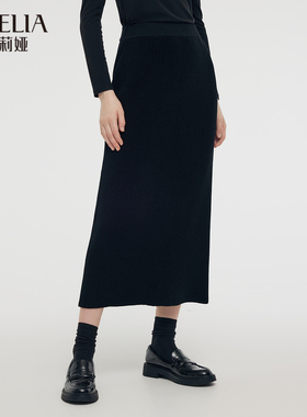 歌莉娅黑色半身裙女冬季2024新款超好看高腰中长款裙子1CDJ2G150