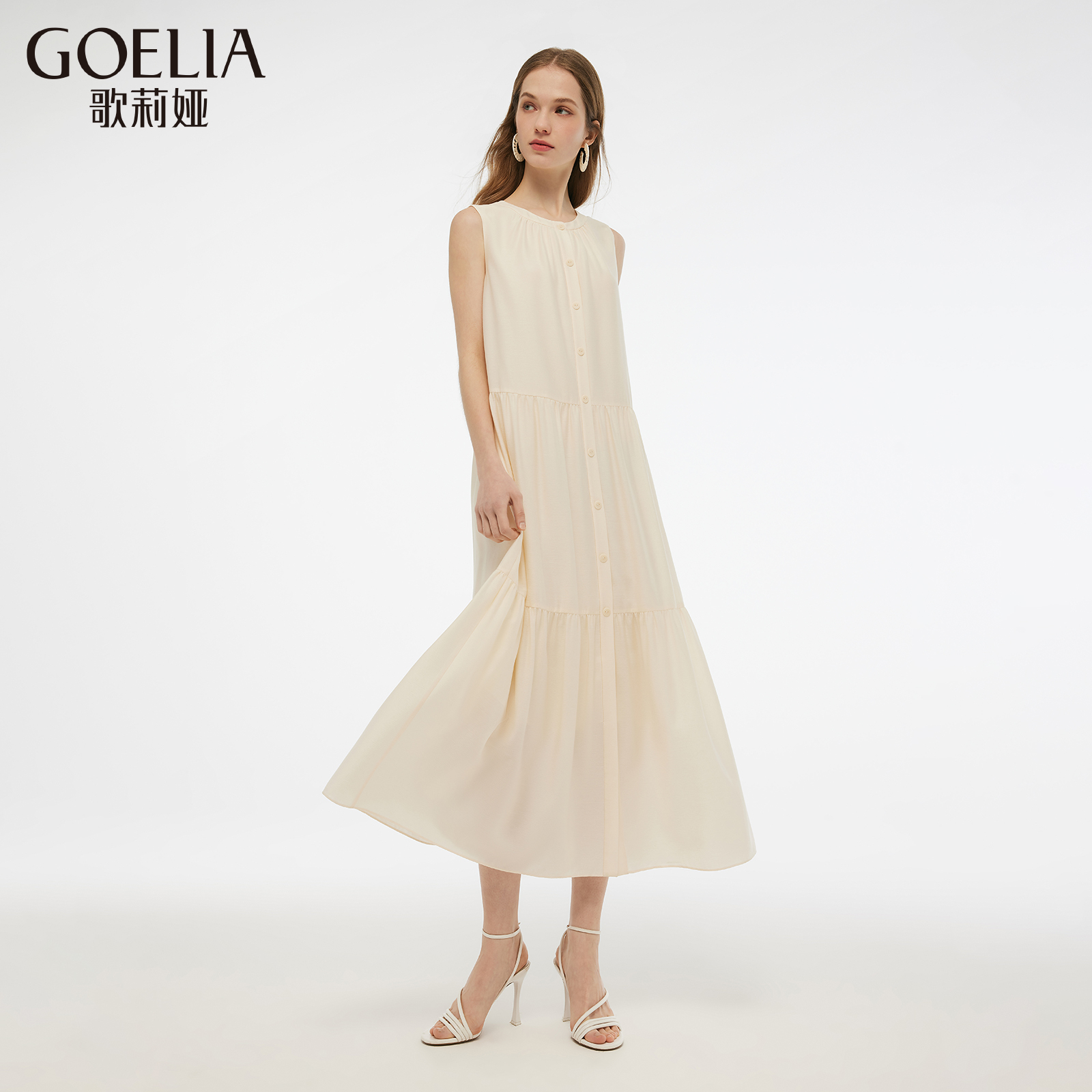 歌莉娅夏季新品醋酸宽松A型连衣裙（配系带）1E6L4K2Y0
