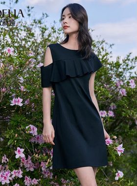 歌莉娅黑色显瘦连衣裙夏装名媛礼服裙子女装小个子气质125R4H6P0