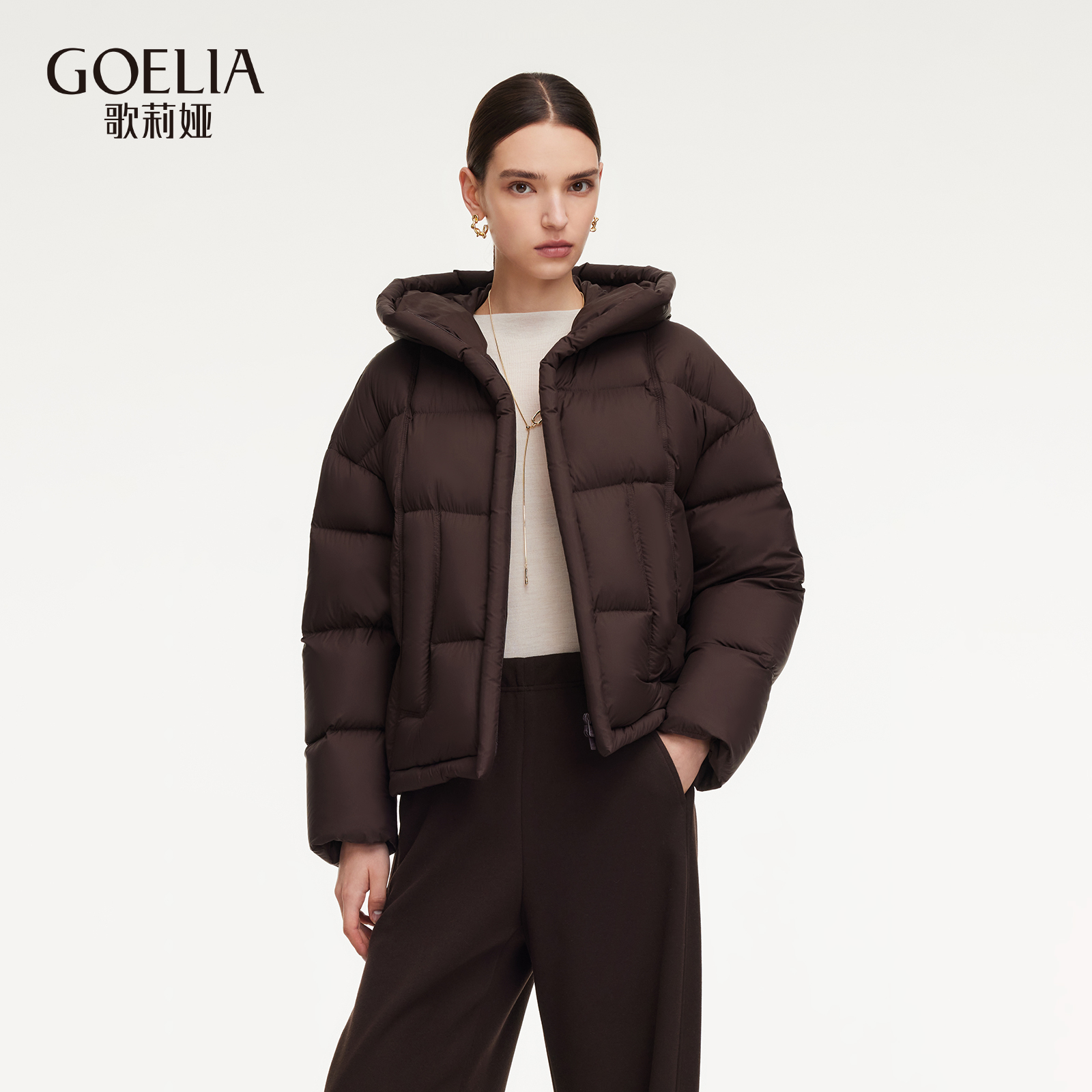 歌莉娅冬季新品泡芙连帽短款鹅绒羽绒服1EDL8B380