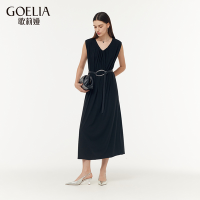 歌莉娅冬季新品天丝针织无袖连衣裙配腰带1CDL4H650