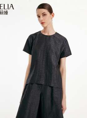 歌莉娅香云纱上衣女式夏装短袖黑色气质宽松大码桑蚕丝1B6L3B460