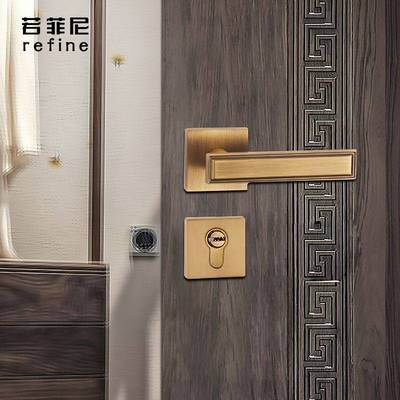 室内分体房门锁新中式青古铜执手锁现代简约磁吸静音锌合金门把手