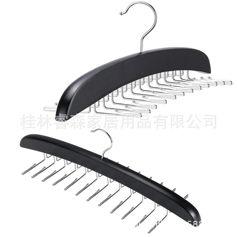 实木黑色24钩衣架吊带领带丝巾皮带腰带等多功能收纳旋转挂钩夹