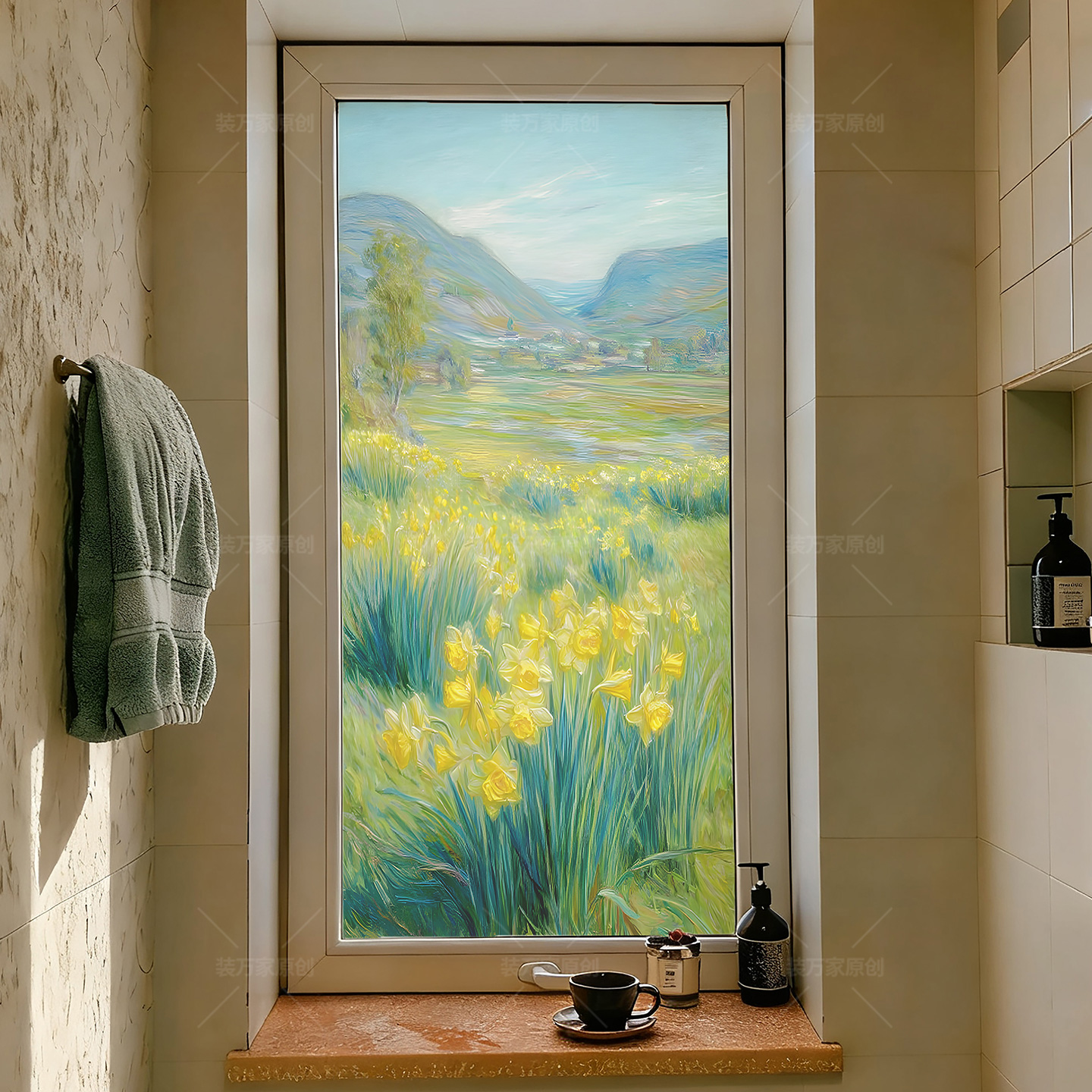 莫奈艺睡莲术油画磨砂玻璃贴