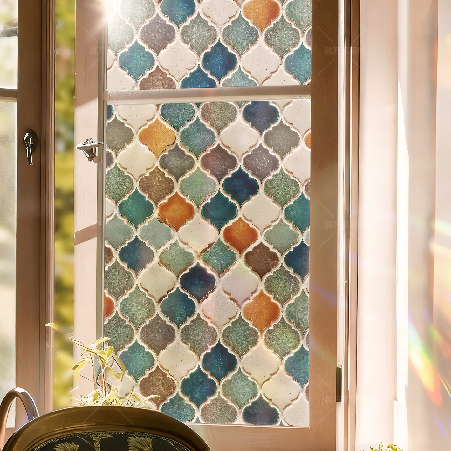 法式复古琉璃彩砖艺术玻璃贴膜