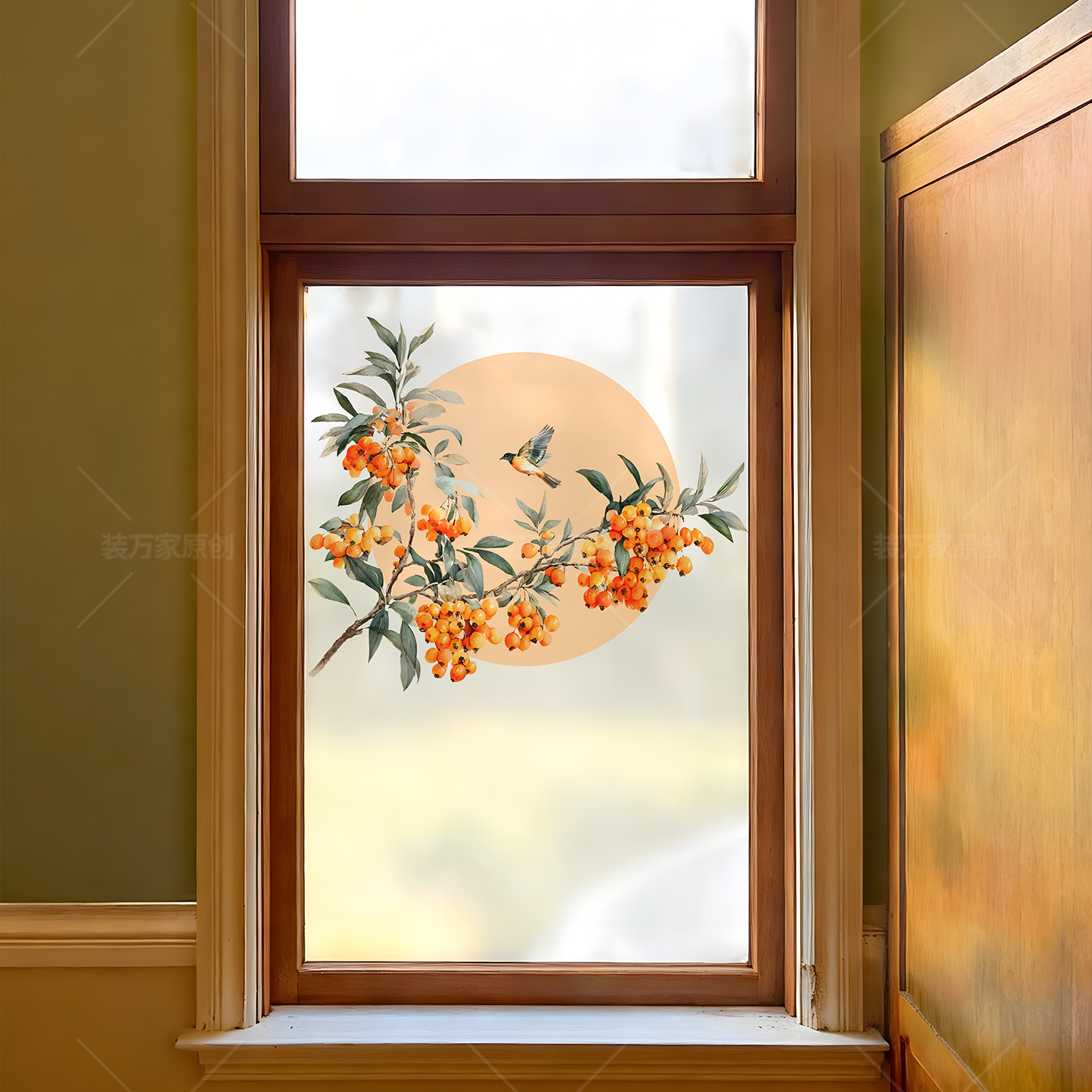 中式窗户透光静电磨砂玻璃膜