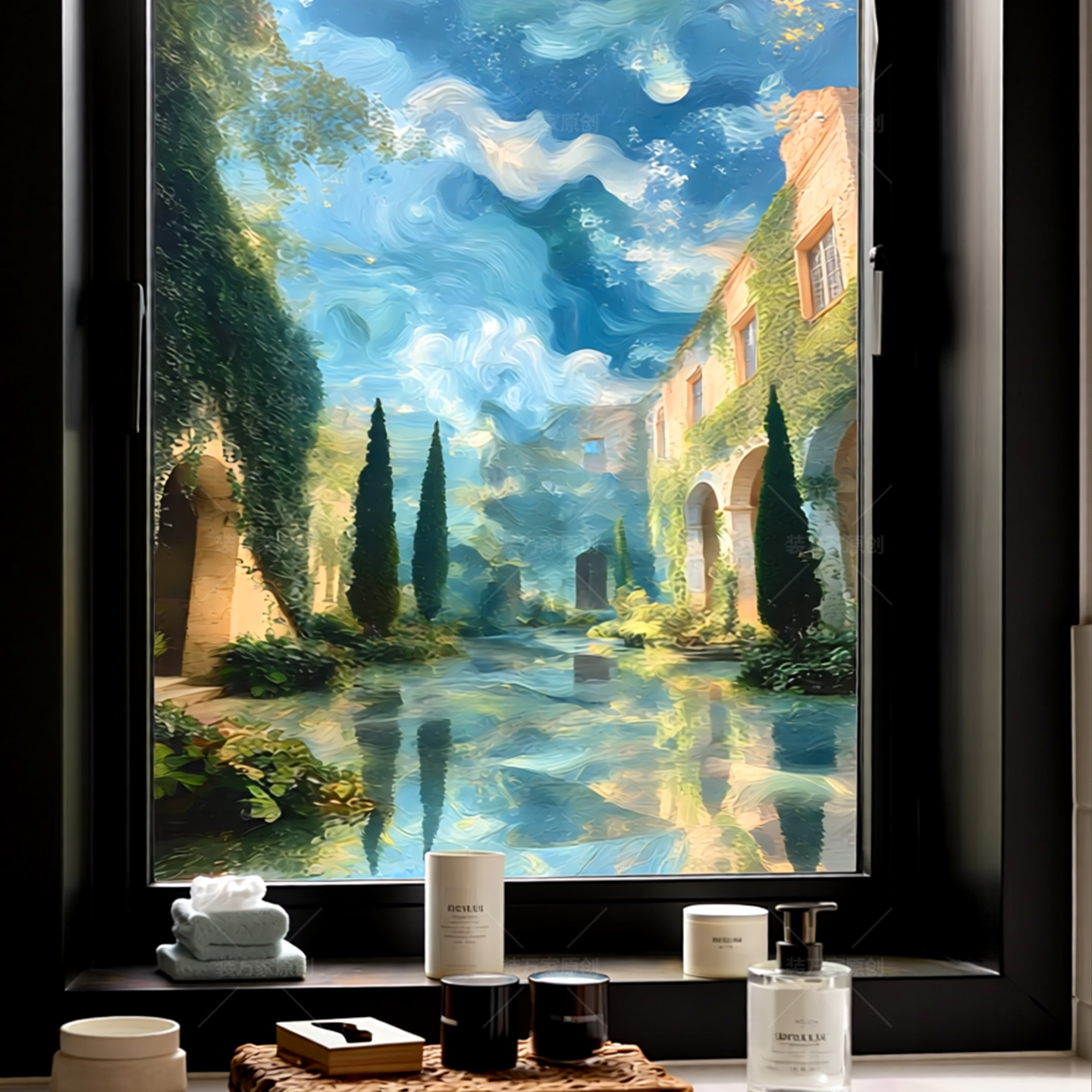 装万家复古欧式磨砂防窥玻璃贴膜