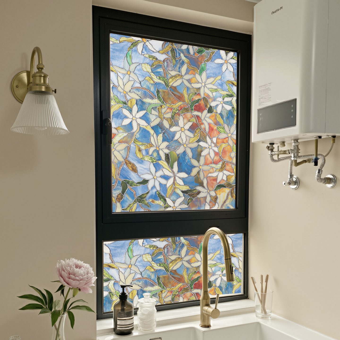 法式彩色玻璃贴纸厨房窗户装饰