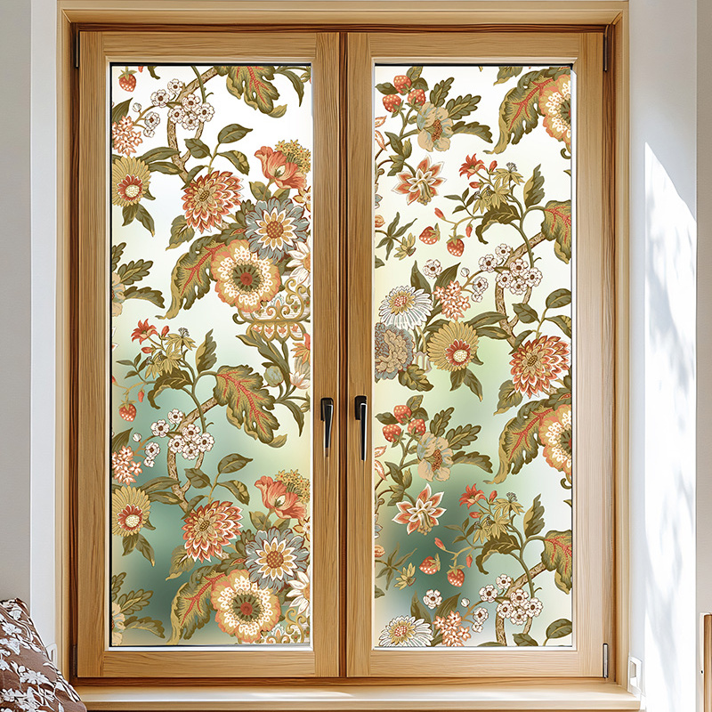 装万家复古花卉窗户贴纸书房卧室磨砂玻璃膜浴室厕所防窥透光静电