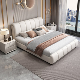 皮床主卧1.8米双人床现代简约家用科技布床实木框架高箱储物婚床