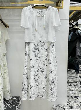 2024时收质腰中显瘦气百尚搭减龄PTR碎花长款假两件连衣裙夏装新