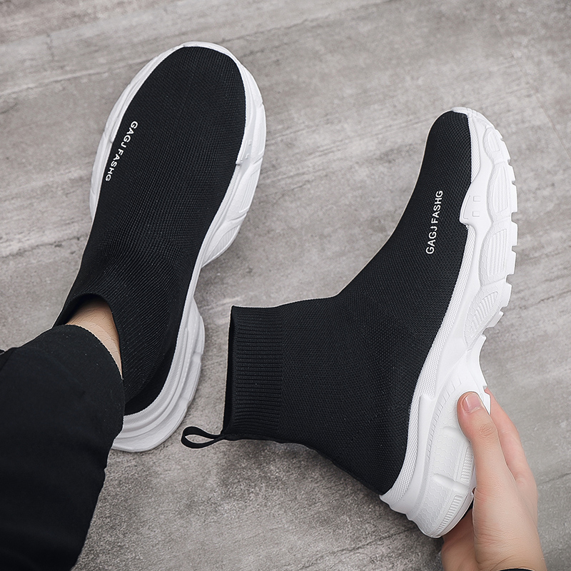 袜子鞋男高帮鞋潮流百搭飞织布面透气袜靴子202T3新款夏季男鞋子