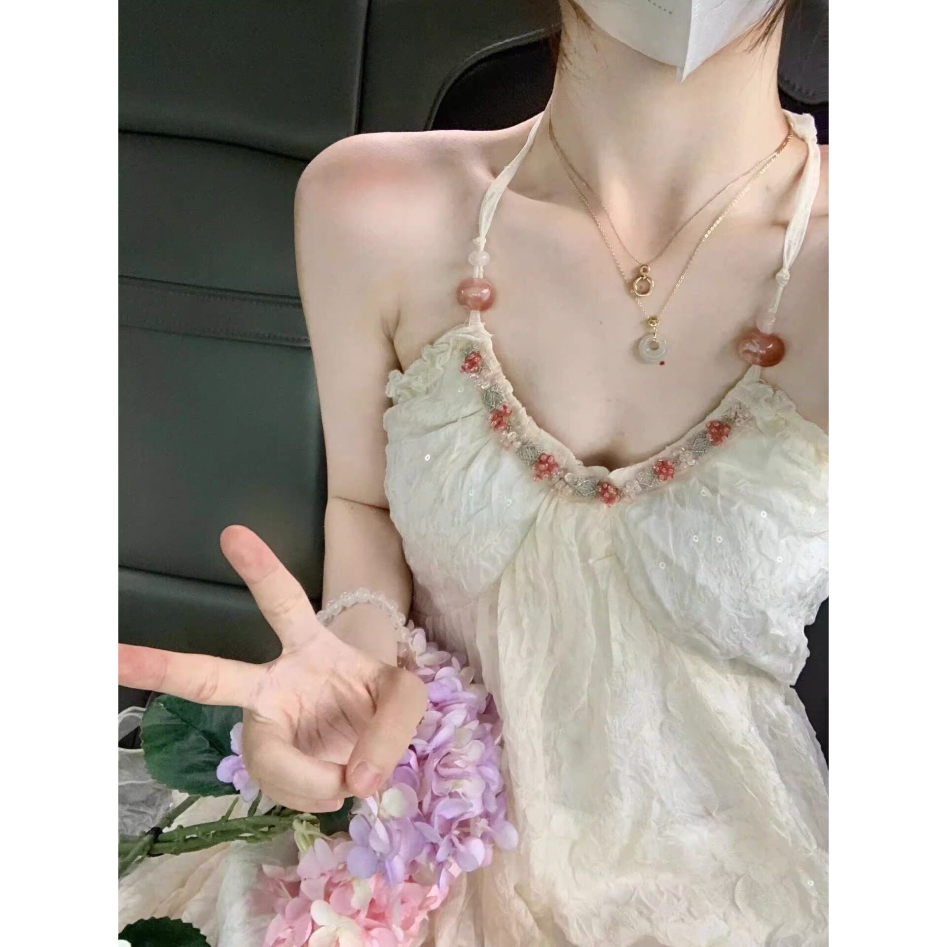 法式露背挂脖吊带连衣裙