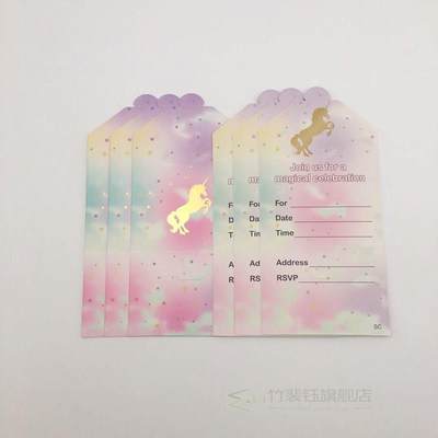 6Pcs/set Unicorn Rainbow Invitation Cards Theme Kids Birthda