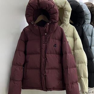 2024冬季新款羽绒服女短款加厚连帽双rr刺绣学院风情侣面包服外套