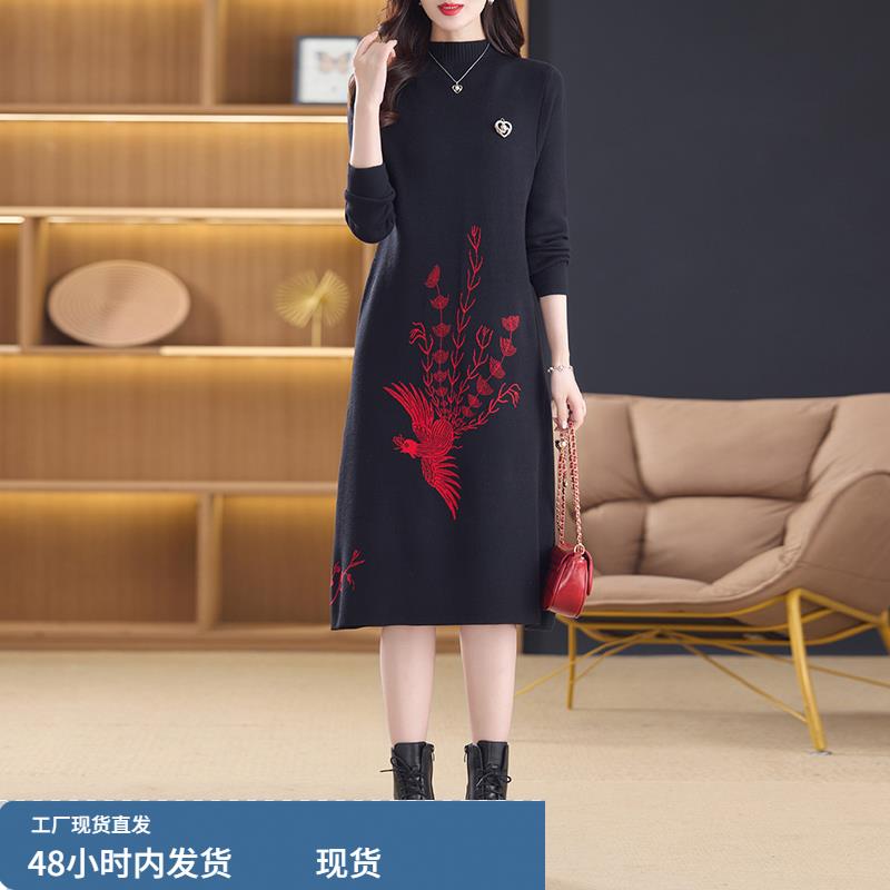 针织连衣裙子女士春秋冬季2025年新款妈妈长袖打底气质爆款中长裙