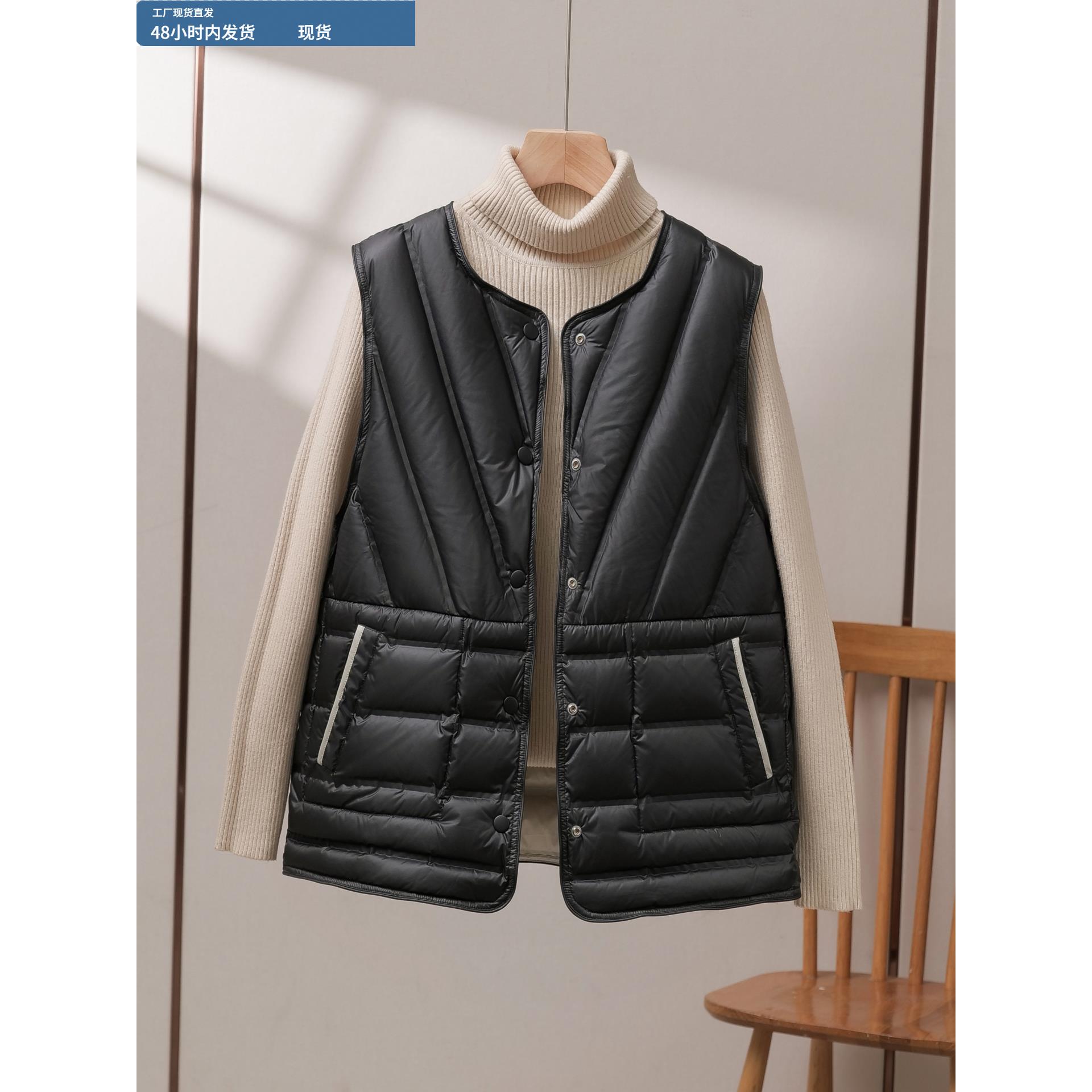 双面穿90白鸭绒羽绒服马甲女短款2025年新款轻薄压胶排骨坎肩背心