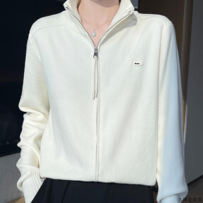 法式双拉炼半高领针织开衫女宽松休闲外套毛衣2025新软糯外搭上衣