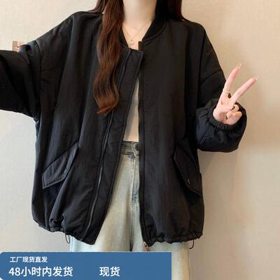 夹棉棒球服正肩外套女2025秋冬新款大码胖mm飞行员高级感夹克棉服