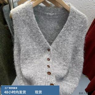 马甲V领针织女式 背心针织秋季 新亮片底洋式 减龄背心 背心开衫
