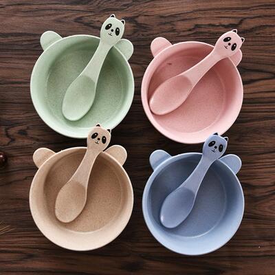 Home-use Wheat Straw Cartoon Bowl and Spoon Set, Children's