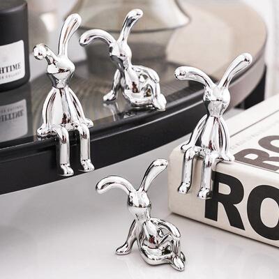Modern Electroplated Long-Eared Rabbit Figurine - A Charming