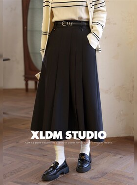 小俪自制大码女装 韩系重磅显瘦遮胯百褶半身裙秋季胖mYm宽松裙子