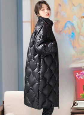 潮冬季中长款过膝棉衣反季棉服女立领小个子亮面韩版新W款外套202