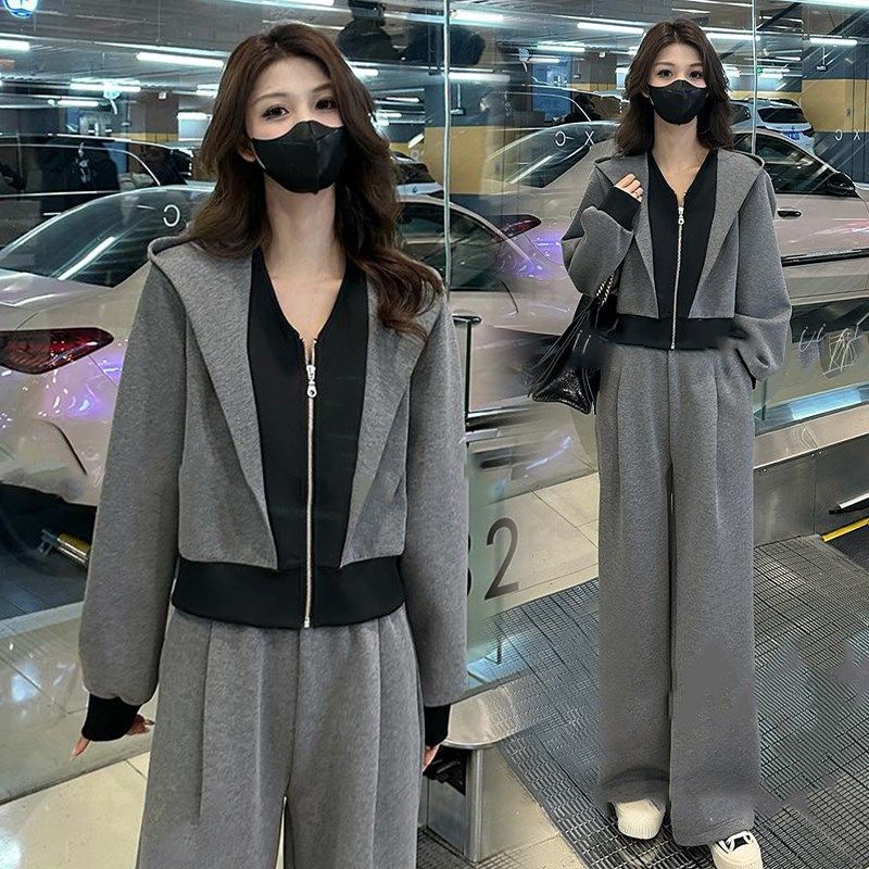 早春阔腿裤运动服套装女2025新款时尚休闲连帽卫衣外套长裤两件套,女装/女士精品,休闲运动套装,淘宝优惠券,粉丝福利购,淘宝优惠卷