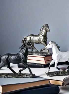 新中式轻奢家居马摆件客厅书房玄关办公博古O架乔迁开业工艺品礼