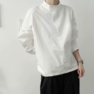 禁欲系設(shè)計感小眾男士 襯 男上E衣服高級感冷淡風(fēng)立領(lǐng)韓版 白色襯衫