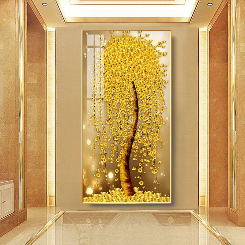 定制发财树装饰画摇钱入户聚宝盆招D财挂画中式生意兴隆玄关送礼图片