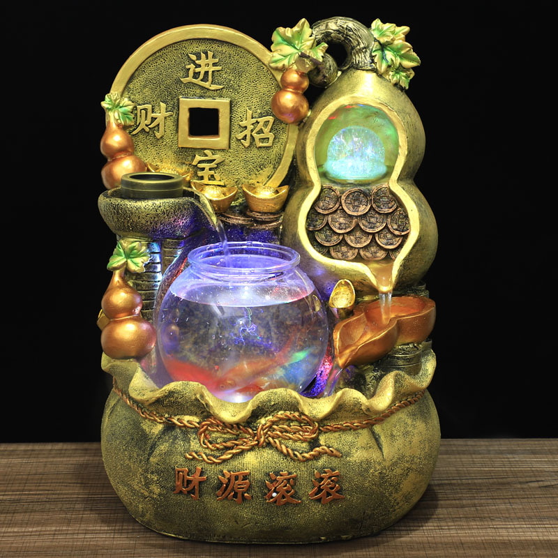 办公室客厅软装饰品酒吧前台加湿器财源滚滚家用招财鱼缸流水摆件
