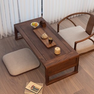 梵瀚实木榻d榻米茶桌禅意茶室席地炕桌罗汉床黑胡桃木新中式矮茶