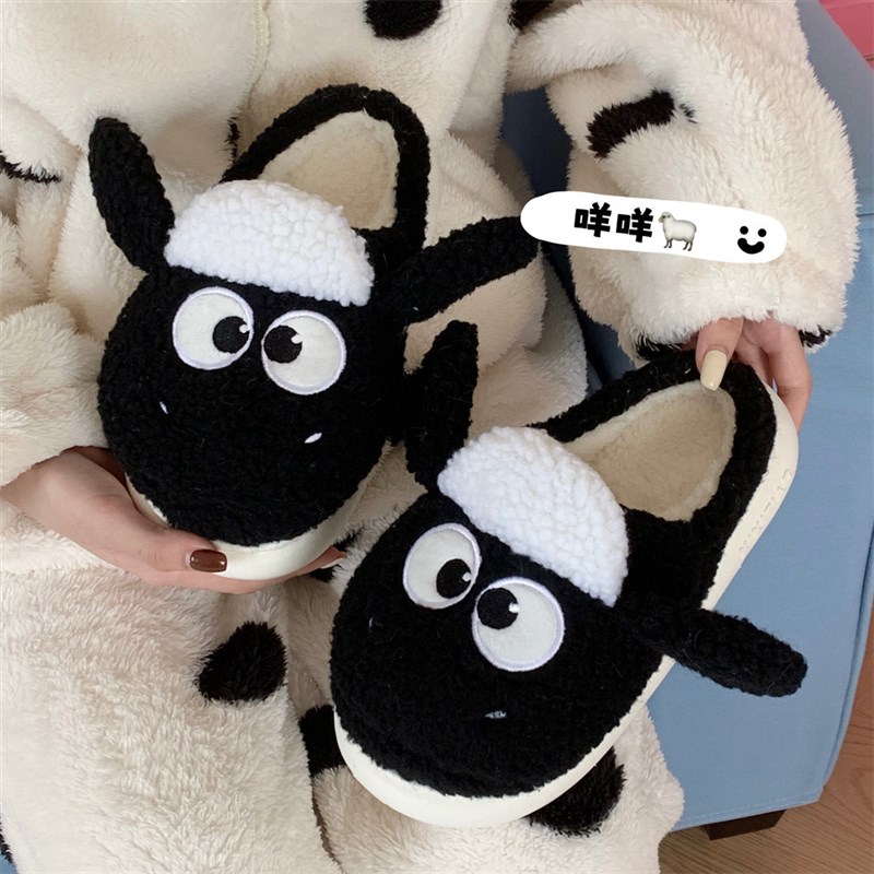 居家用保暖时尚新款包头棉拖鞋女士秋冬季室内加绒可爱羊驼月子鞋