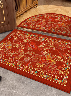 新中式红色入f户地垫花朵进门门垫2024新款门口脚垫玄关地毯高级